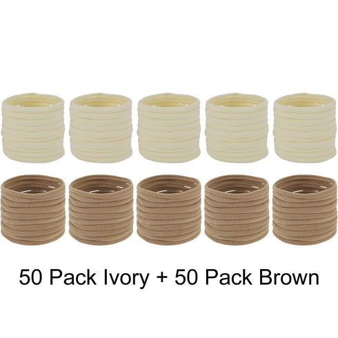100 Pack Bulk Super Soft Stretchy Elastic Nude Skin Color Nylon Headbands Bow Khaki Brown Ivory Skinny Slim Turban Headwrap Hair Ties Ponytail Hol...