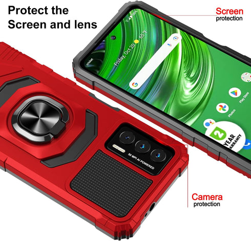 Customerfirst Compatible for Cricket Outlast Case, Att Jetmore Case with Tempered Glass Screen Protector,Ring Kickstand,Military Grade Heavy Duty ...