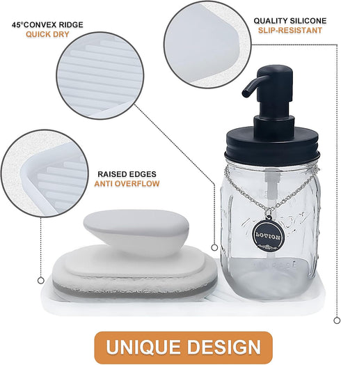 Silicone Organizer Tray, Soap and Sponge Holder for Kitchen Sink, Bathroom - Storage Tray for Dish Brush, Soap Dispenser, Dishwashing Accessories-...