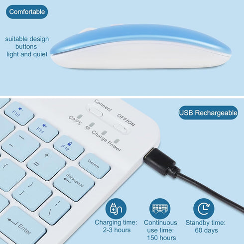 Wireless Bluetooth Keyboard and Mouse Mice Set Dual Rechargeable (Blue)...