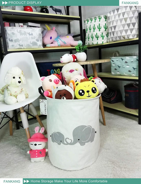 FANKANG Storage Basket, Nursery Hamper Canvas Laundry Basket Foldable with Waterproof PE Coating Large Storage Baskets for Kids Boys and Girls, Of...
