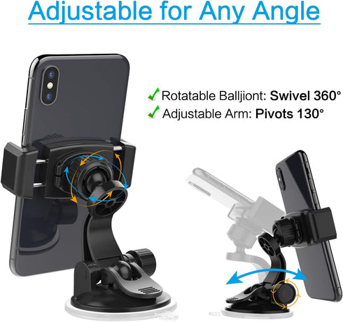 APPS2Car Suction Cup Phone Holder for Car with Adjustable Arm, Low Profile Dashboard Phone Mount Compact Windshield Window Dash Mobile Stand Compa...