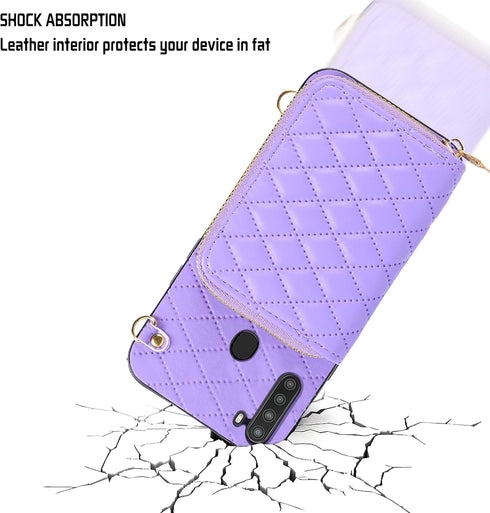 Furiet Compatible with Samsung Galaxy A21 Zipper Wallet Case with Crossbody Shoulder Strap, 8 Card Slots and TPU Leather Stand Full Body Accessori...