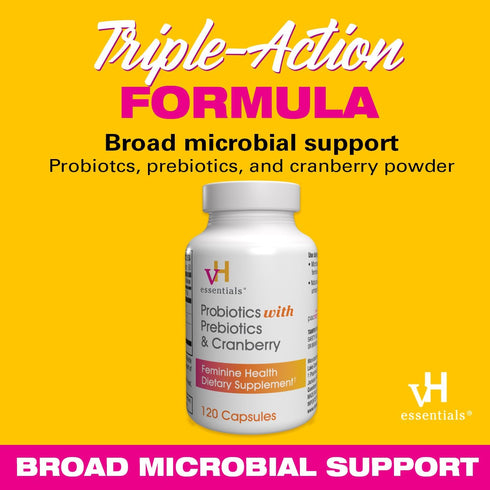 vH essentials Probiotics with Prebiotics and Cranberry Feminine Health Supplement - 120 Capsules (544-36)...