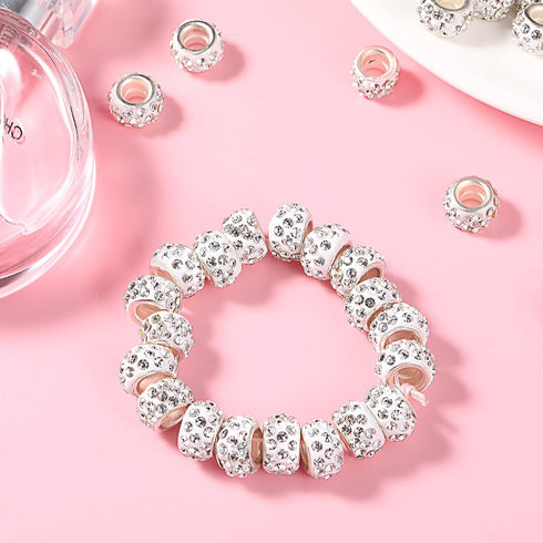 Sasylvia 60 Pieces Hair Beads 12 mm Rhinestone European Large Hole Crystal Charm Beads for Braids for Women for Necklace Earring Bracelet Craft Ma...
