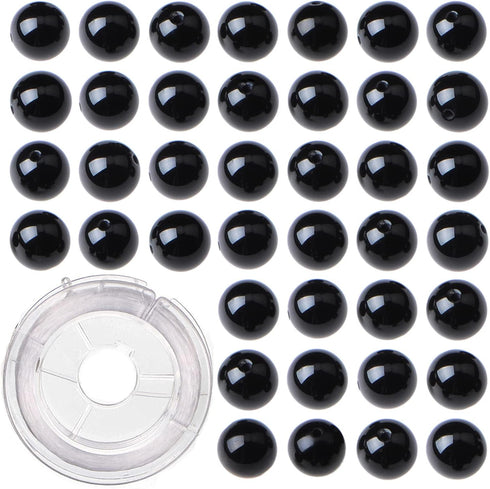 8mm 100pcs Natural Black Onyx Gemstone Round Loose Beads for Jewelry Making with Crystal Stretch Cord...