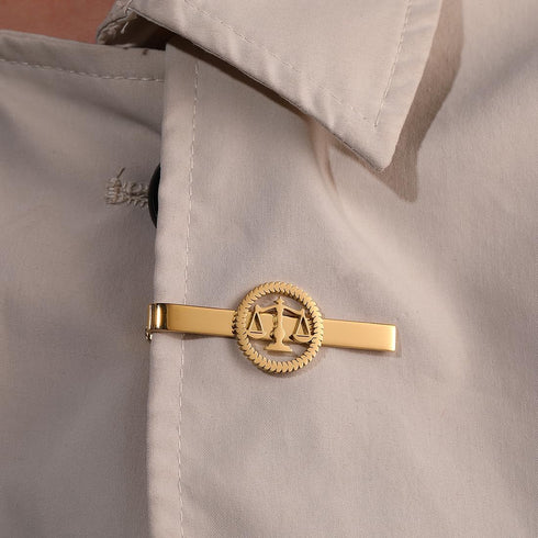 Circle Advocate Lawyer Emblem Stainless Steel Tie Clips Justice Scales Logo Men Jewelry...