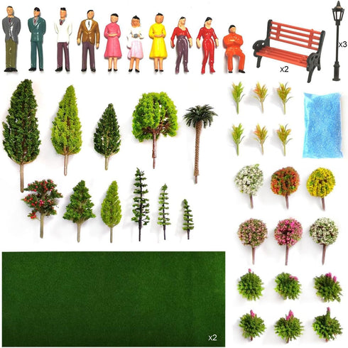 Model Scenery Kit, Painted Figures, Model Train Scenery, 47pcs, Miniature Trees, Model Trees, Model Grass Mat for Miniature Scene Landscape...