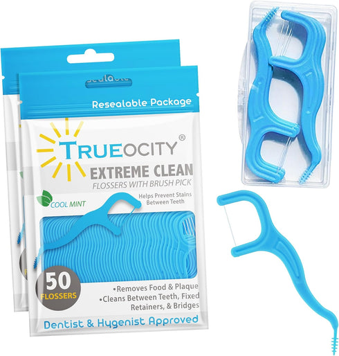 Dental Flossers Brush Picks 2 Pack w/Travel Case (100 Total Count), Dental Floss Glides Easy Between Teeth, Flosser Helps Prevent Tooth Decay & Gu...
