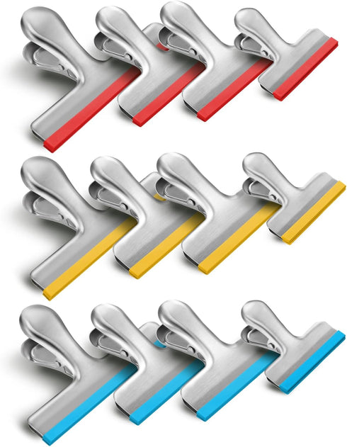 HOUSE AGAIN 12 Pack 3 Sizes Stainless Steel Chip Bag Clips Covered with Silicone - NO More Sharp Edges - Air Tight Seal Bag Clips, 5 Inches, 3 Inc...