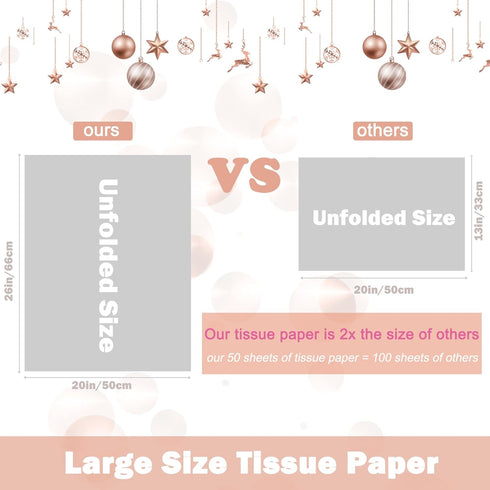 50 Sheets of Rose Golden Gift Tissue Paper, 26x20 Inches Tissue Paper Bulk, Large Size Gift Tissue Paper for, Packing, Birthday, Wedding, Party, H...
