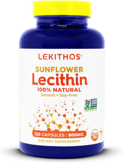 100% All-Natural Sunflower Lecithin Capsules - 120 Count - Rich in Phosphatidyl Choline - Cold Pressed (Solvent Free) - Non-GMO Project Verified -...