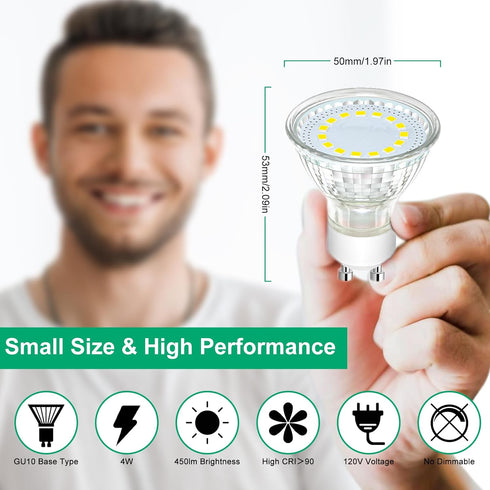 6-Pack GU10 LED Light Bulbs 4W 50watt Halogen Bulb Replacement, 5000K Daylight White GU10 Bulb 450lm LED Recessed Track Light Bulbs for Range Hood...