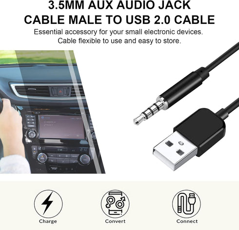 USB to 3.5mm Jack Audio Adapter, Male AUX Audio Jack to USB 2.0 Male Charge Cable Adapter Cord for iPod Shuffle MP3 Player Headphones Speakers and...