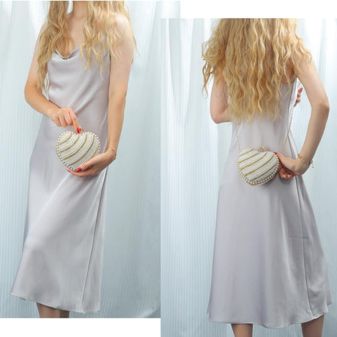 Oweisong Heart Pearl Clutch Purses for Women Cocktail Bride Evening Bag Vintage Wedding Tote Handbag with Chain...