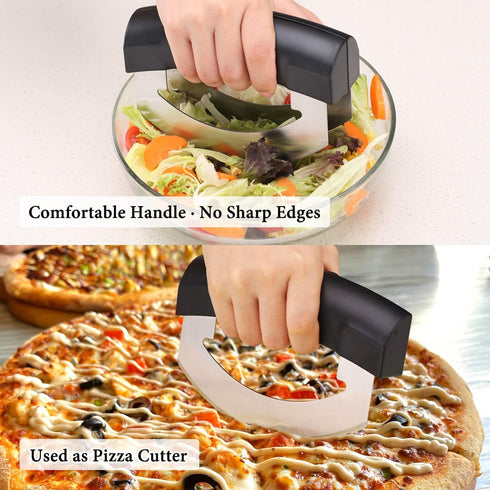 KITCHENDAO Come Apart Mezzaluna Salad Chopper Knife Tool, Easy Cleaning, Super Sharp Double Blade Stainless Steel Rocker Knife for Lettuce Vegetab...