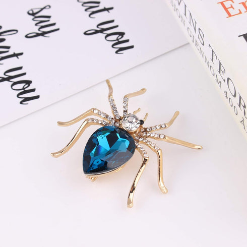 COLORFUL BLING Crystal Steen 1 Pcs Three Colors Spider Crystal Brooch Rhinestones Wedding Boutonniere Jewelry-Blue...