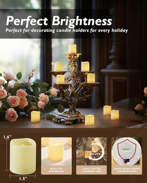 Homemory 12Pack Flickering Flameless Votive Candles, 200+Hour Electric Fake Candles, Battery Operated LED Tealight for Wedding, Outdoor, Table, Fe...