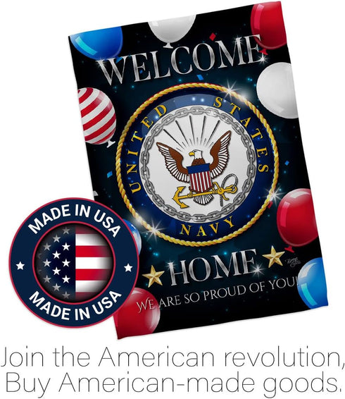Breeze Decor Welcome Home Navy Garden Flag Armed Forces USN Seabee United State American Military Veteran Retire Official House Decoration Banner ...