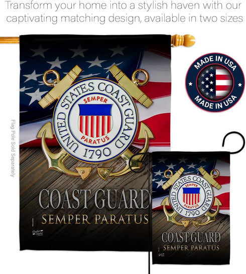 US Coast Guard Semper Paratus Garden Flag - Armed Forces USCG United State American Military Veteran Retire Official - House Decoration Banner Sma...