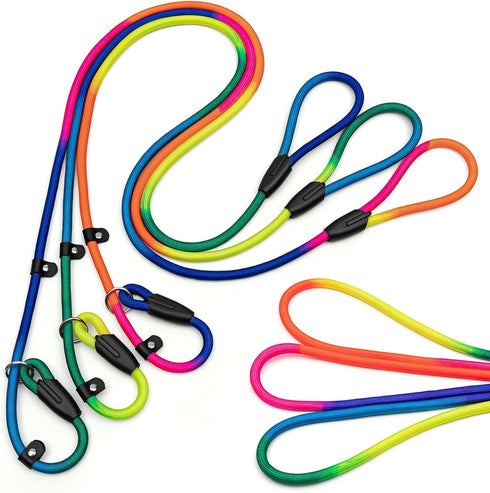 3pcs Slip lead dog leash, no Pull Pet Training Leash for Medium and Small Dogs,two leather stoppers ?5feet?Rainbow?...