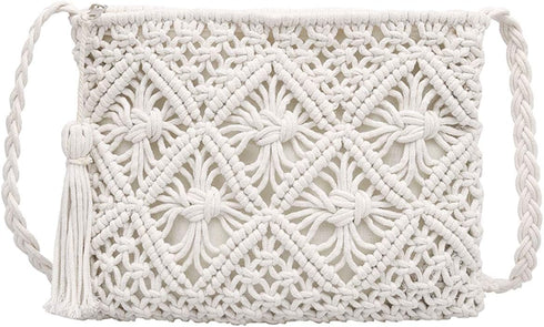 Women Small Cotton Crochet Cross-body Bag Bohemian Shoulder Bag Purse...