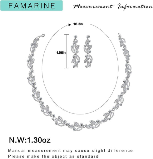 FAMARINE Silver Bridal Jewelry Set, Clear Crystal Wedding Drop Earrings Necklace for Bride Bridesmaid...
