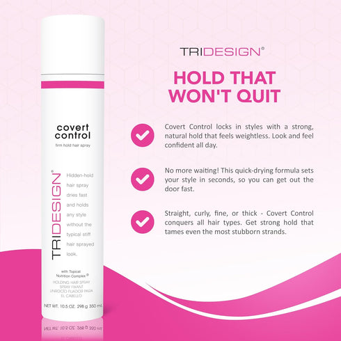 TRI Design Covert Control - Hairspray for Women & Men, Aerosol Strong Hold Hairspray, Fast-Drying Hair Setting Spray, Hair Products for Women & Me...