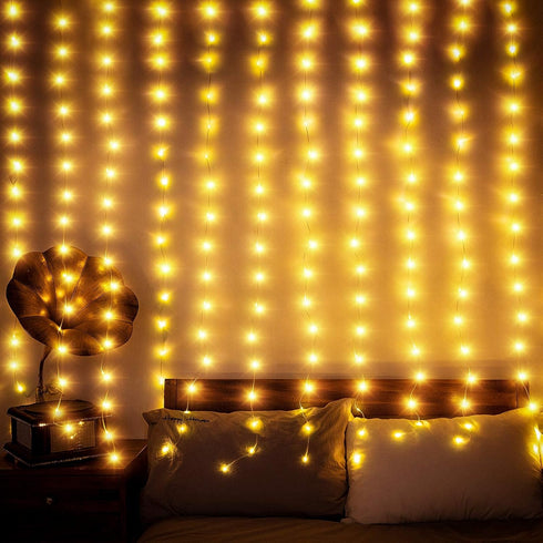 Curtain Window String Lights 6.5 x 5 Feet LED Copper Tapestry Backdrop Twinkle Fairy Lights Battery Operated 8 Modes Lights Remote Control USB Pow...