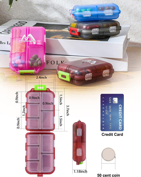 4PS Travel Pill Organizer with 164 Slice Labels?10 Compartments Travel Pill Box Portable Folding Small Pill Case Daily Pill Container Used for Car...