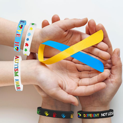 Whaline 24 Pack Autism Awareness Pencils Bracelets Sets Inspirational Silicone Wristbands Short Pencils Colorful Half Pencils Stretchy Bracelets f...
