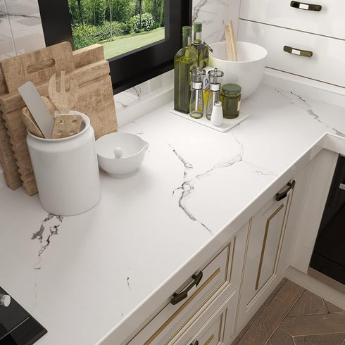 Stickyart Thick Marble Contact Paper Peel and Stick White Marble Wallpaper Matte Contact Paper for Bathroom Countertops Removable Marble Wallpaper...