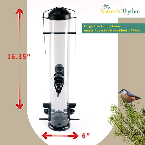 Nature's Rhythm Hanging Classic Tube Wild Bird Feeder Premium Hard Plastic Garden Yard Outdoor Bird Feeder with Steel Hanger, Weatherproof and Wat...