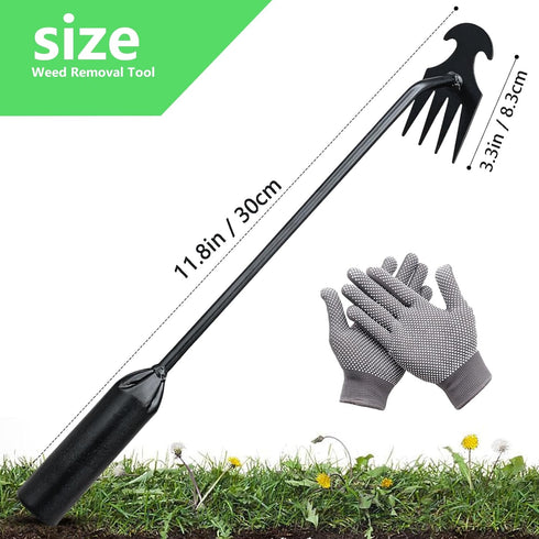 Weed Puller Tool, 2 Pcs 4 Teeth Durable Garden Weed Pulling Tool, Portable Garden Weeder Tool with Gloves for Vegetable Gardening, Backyard Farm W...