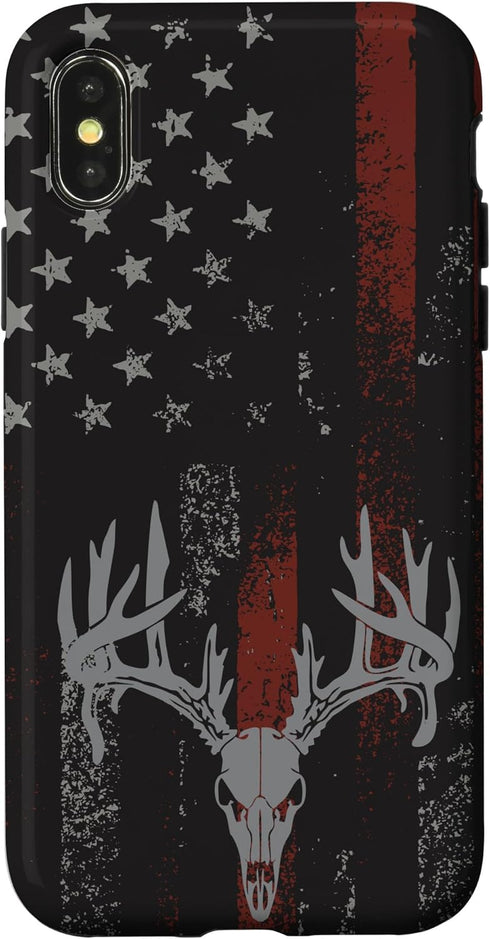 iPhone X/XS American Flag Whitetail Deer Buck Hunting USA FLAG Hunter Case...