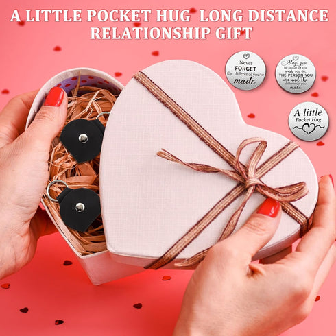 20 Set Pocket Hug Token Steel Double Sided Inspirational Gift with PU Leather Keychain Long Distance Relationship Keepsake for Employee Appreciati...