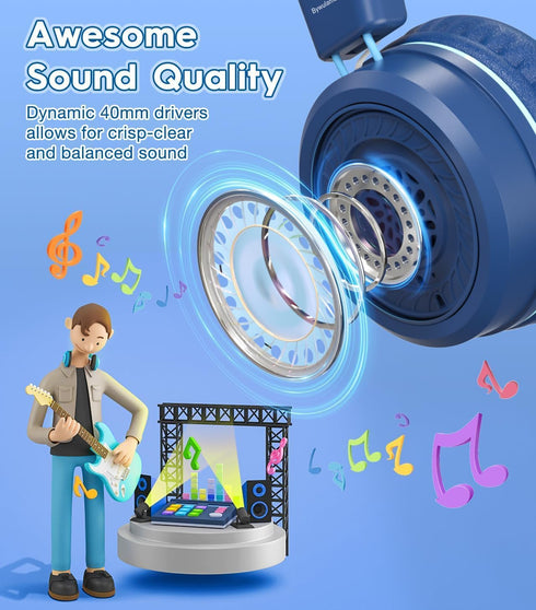 Kids Wireless Headphones with Colorful LED Lights, Foldable Children Headphone with Stereo Sound, 50H Playtime, 92dB Volume Limited Headphones On ...