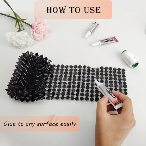 0.5 Yard Spike for Crafts Stude for Clothing, Black Spike stud with Glue, Cone Flatback Plastic Trim Mesh for Holloween Party Decoration Costume D...
