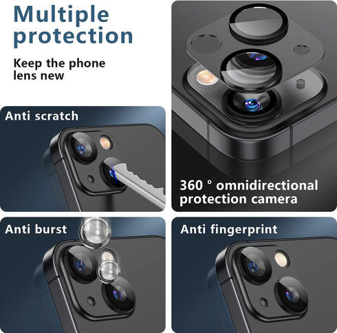 Korecase 2 Pack Camera Lens Protector for iPhone 13 & iPhone 13 Mini, 3D Aluminum Metal Lens Film,9H Hardness Tempered Glass Camera Screen Cover,B...