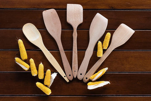 Nonstick Wooden Spoons For Cooking – 5 European Premium Spoons Set - 100% Healthy and Natural Wooden Spatula – Long Handled, Strong, Durable, Soli...