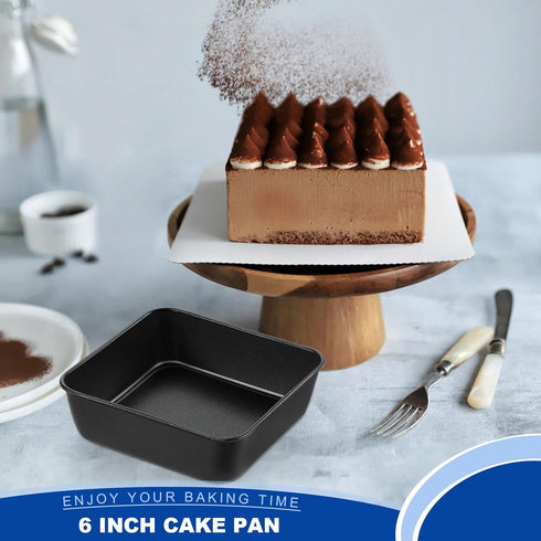 E-far 6 Inch Square Cake Pan, Nonstick Small Baking Pan with Stainless Steel Core for Brownies Lasagna Cakes, Non-toxic & Easy Clean, 2 Inch Deep ...