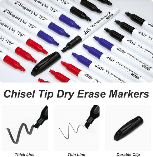 Lelix Dry Erase Markers, 42 Pack 14 Black+14 Blue+14Red Dry Erase Markers Chisel Tip,Dry Erase Markers Bulk,Whiteboard Markers for School, Office ...