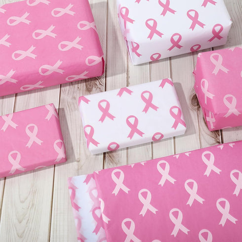 Whaline 100Pcs Pink Ribbon Tissue Paper Breast Cancer Awareness Wrapping Paper Pink Packaging Paper DIY Art Craft Paper for Charity Home Birthday ...