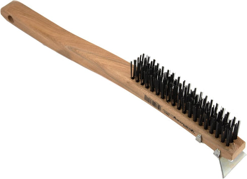 Forney 70511 Wire Scratch Brush, Carbon Steel with Curved Wood Handle & Metal Scraper, 13-11/16"-by-.014"...