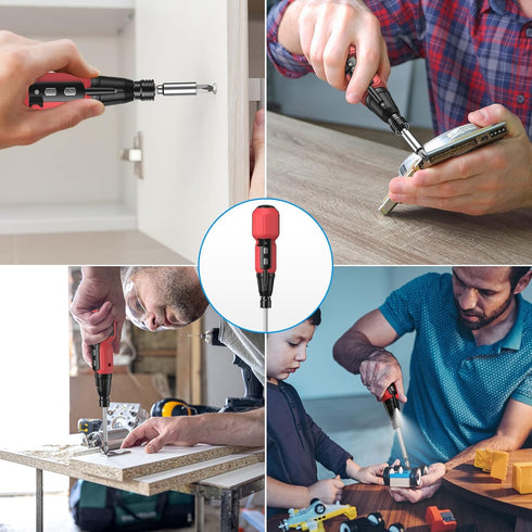 AMIR Cordless Screwdriver, Rechargeable Electric Screwdriver Sets, Portable Automatic Home Repair Tool Kit with USB Cable and LED Lights, Red...