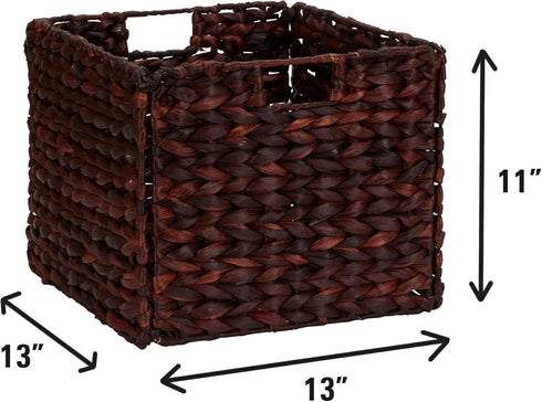Household Essentials Wicker Open Storage Bin for Shelves, Dark Brown...