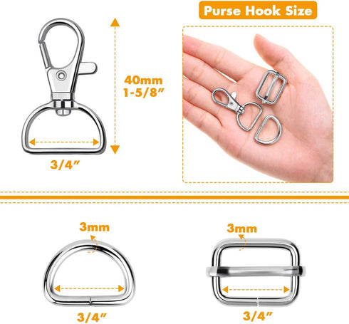 PAXCOO Purse Hardware, 50pcs Swivel Hook with D Rings for Purses, Keychain, Lanyard and Handbags (3/4 Inches)...