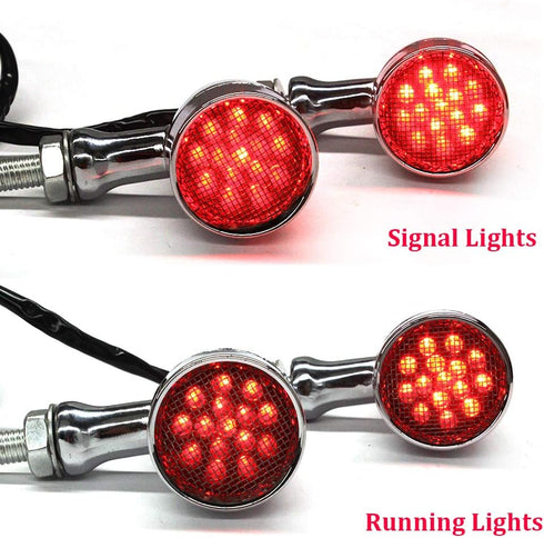 MISS MOLY Chrome Motorcycle LED Turn Signals RED Light Brake Running Tail Light Bullet...