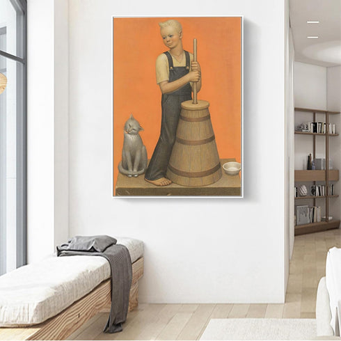 ROSVIOL Grant Wood Prints - Churning Gouache and Colored Pencil Poster - Modern Oil Painting Reproduction - Poster for Room Aesthetics Canvas Wall...