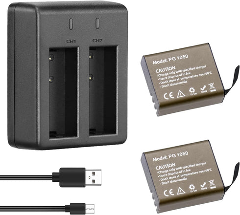 AKASO 2 x 1050mAh Rechargeable Action Camera Battery with USB Dual Charger for AKASO EK7000/EK7000 Pro/Brave 4 Action Camera...